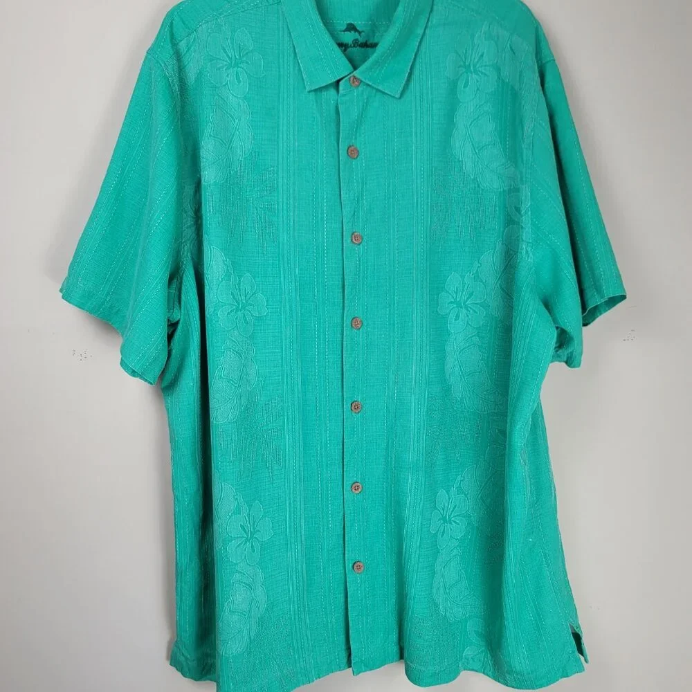 Tommy Bahama 100% Silk Bali Border Camp Shirt Size 2XLT - Picture 3 of 13